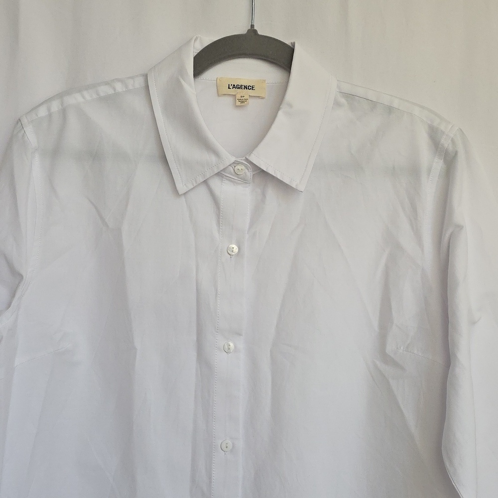L'Agence White Blouse With Lace Hem And Cuffs.  Size Small Petite - Picture 2 of 10